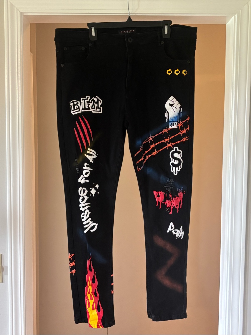 M. Society Black Men's Jeans Black Lives Matter Graphics Painted